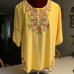 Floral Embroidered Yellow Blouse